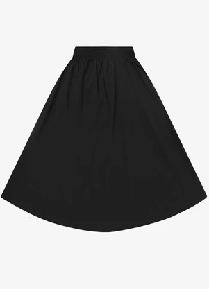 Rovitex - Saia Midi Evasê em Popeline Preto - ROVITEX