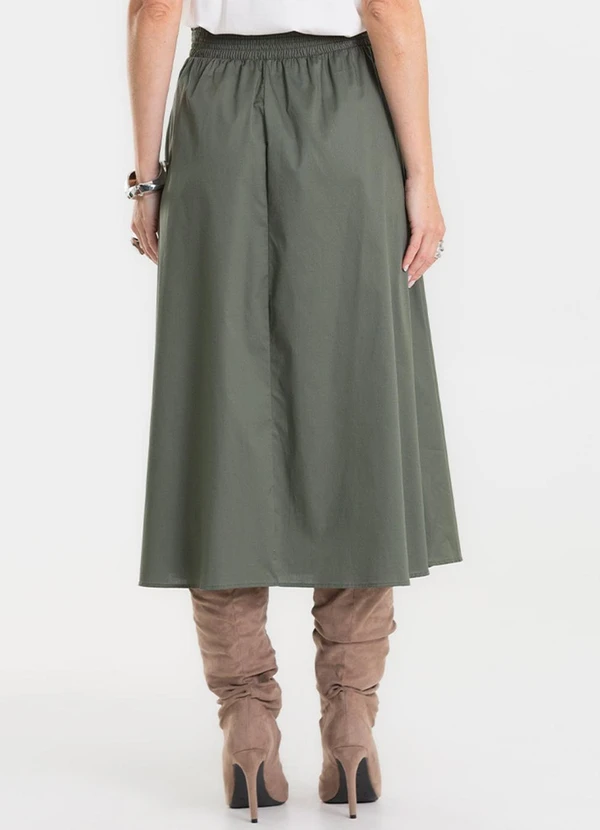 Rovitex - Saia Midi Evasê em Popeline Verde 2