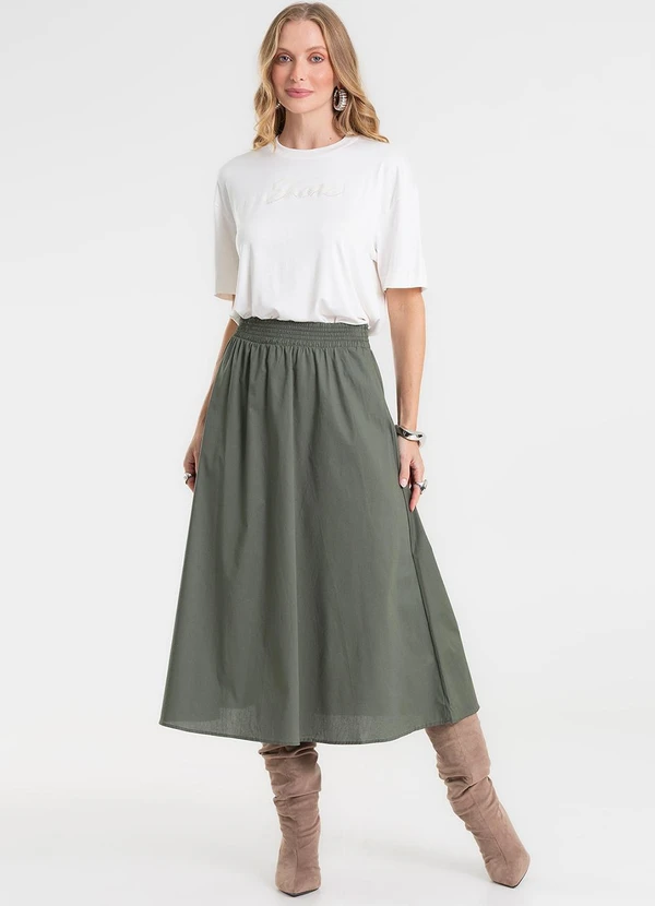Rovitex - Saia Midi Evasê em Popeline Verde 3