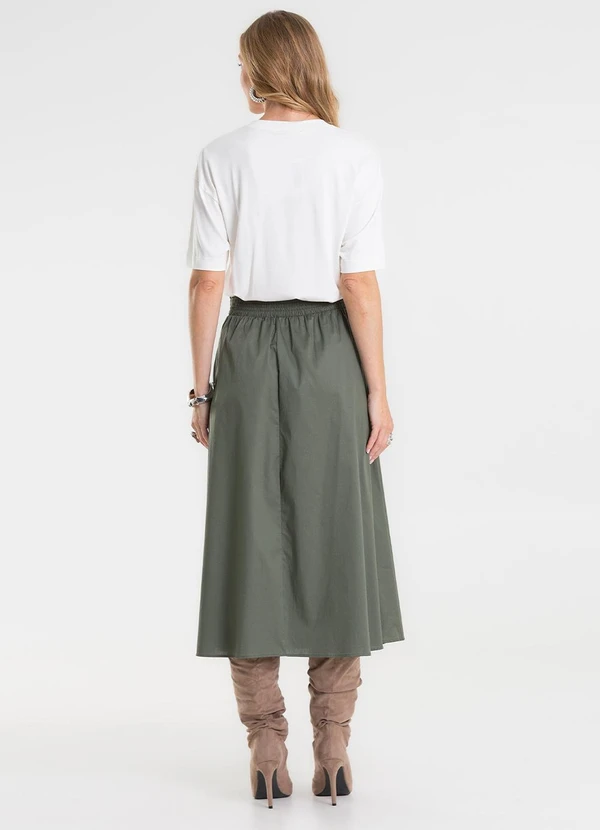 Rovitex - Saia Midi Evasê em Popeline Verde 4