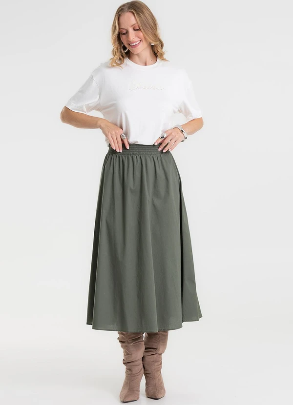 Rovitex - Saia Midi Evasê em Popeline Verde 5