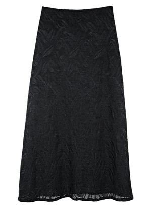 Enfim - Saia Mídi Evasê em Renda Preto - ENFIM