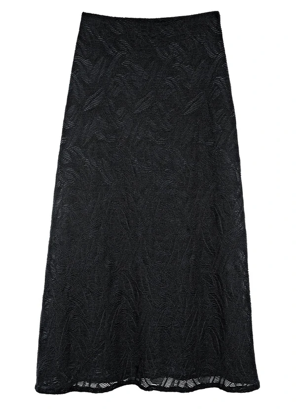 Enfim - Saia Mídi Evasê em Renda Preto