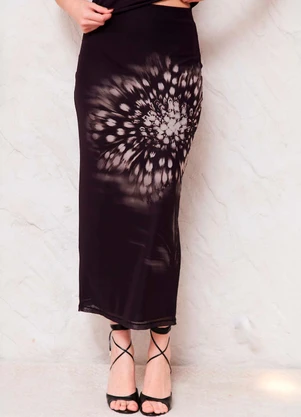 Doce Trama - Saia Midi Evasê em Tule Sunset Preto - DOCE TRAMA