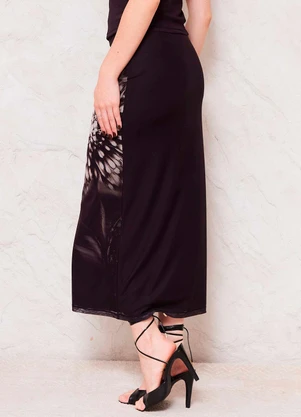 Doce Trama - Saia Midi Evasê em Tule Sunset Preto - DOCE TRAMA
