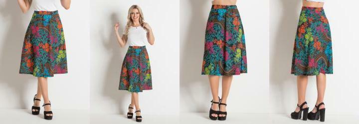 Saia Midi Evas Floral Dark