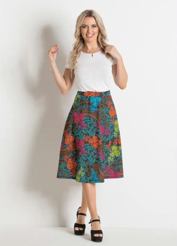 Moda Pop - Saia Midi Evasê Floral Dark 2