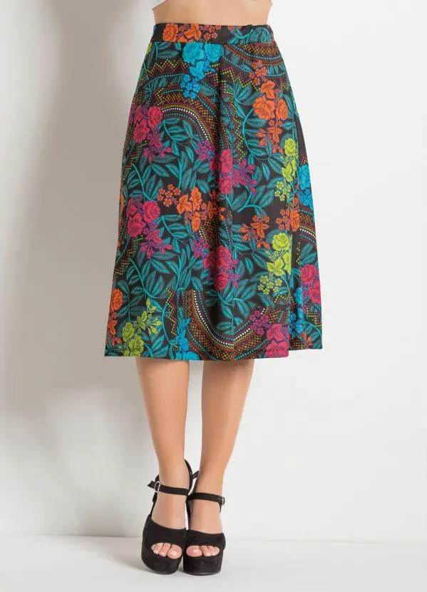 Moda Pop - Saia Midi Evasê Floral Dark 3