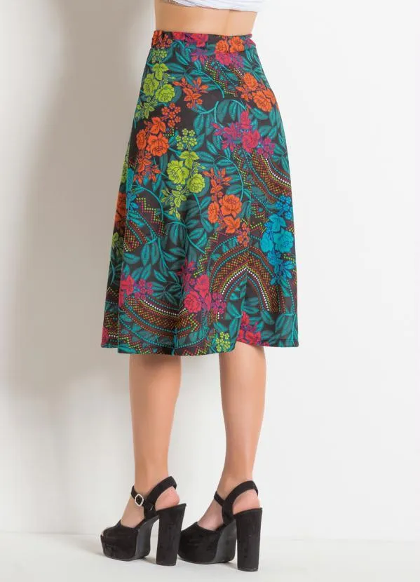 Moda Pop - Saia Midi Evasê Floral Dark 4