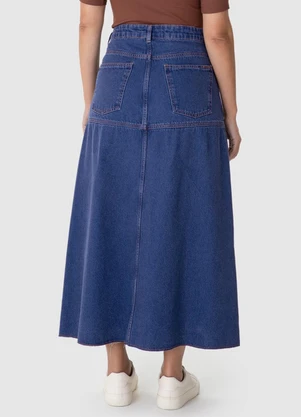 Malwee - Saia Mídi Evasê Jeans Azul Escuro - MALWEE
