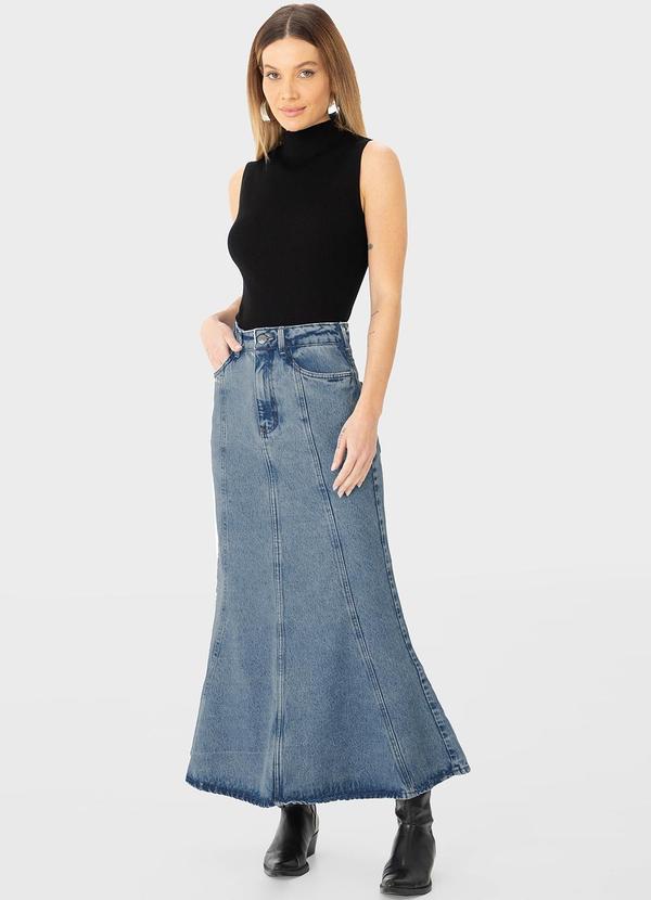 Enfim - Saia Midi Evasê Jeans Azul 2