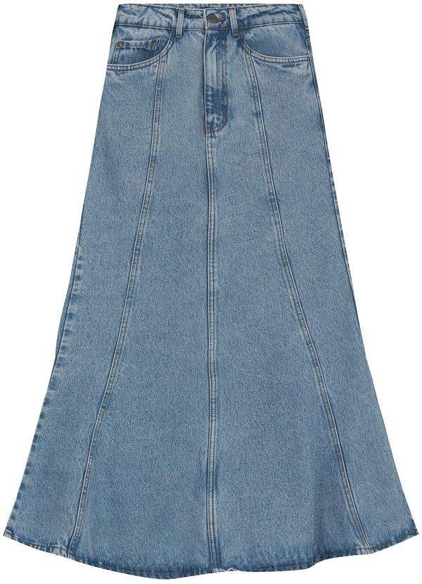 Enfim - Saia Midi Evasê Jeans Azul 3