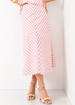 Mob - Saia Midi Evasê Listrada Rosa - MOB