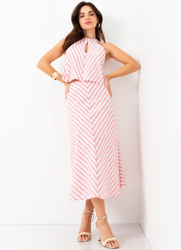 Mob - Saia Midi Evasê Listrada Rosa 3