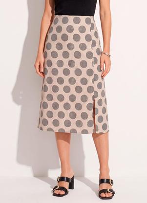 Saia Midi Evas� Po� em Viscose com Fenda e Cintura Alta