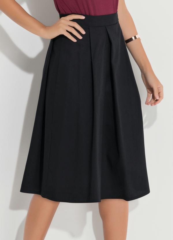 Quintess - Saia Midi Evasê Preta Quintess Cintura Alta 2