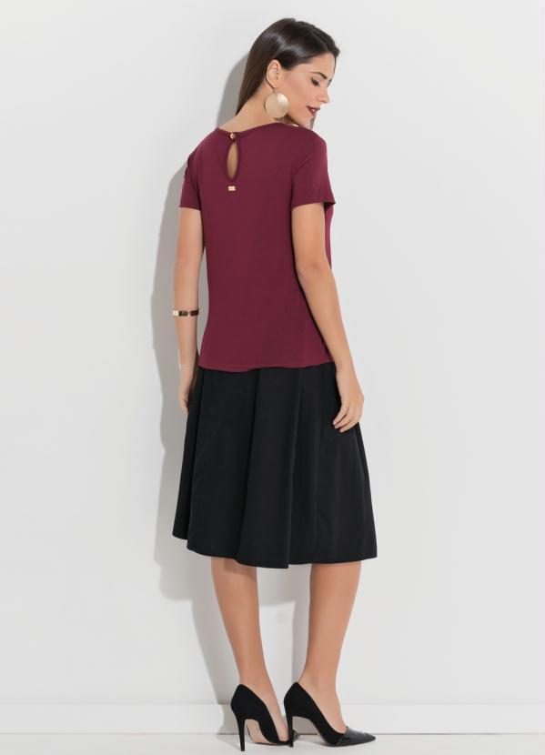 Quintess - Saia Midi Evasê Preta Quintess Cintura Alta 6