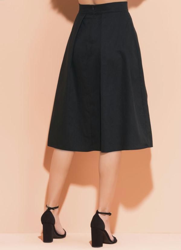 Quintess - Saia Midi Evasê Preta Quintess Cintura Alta 9