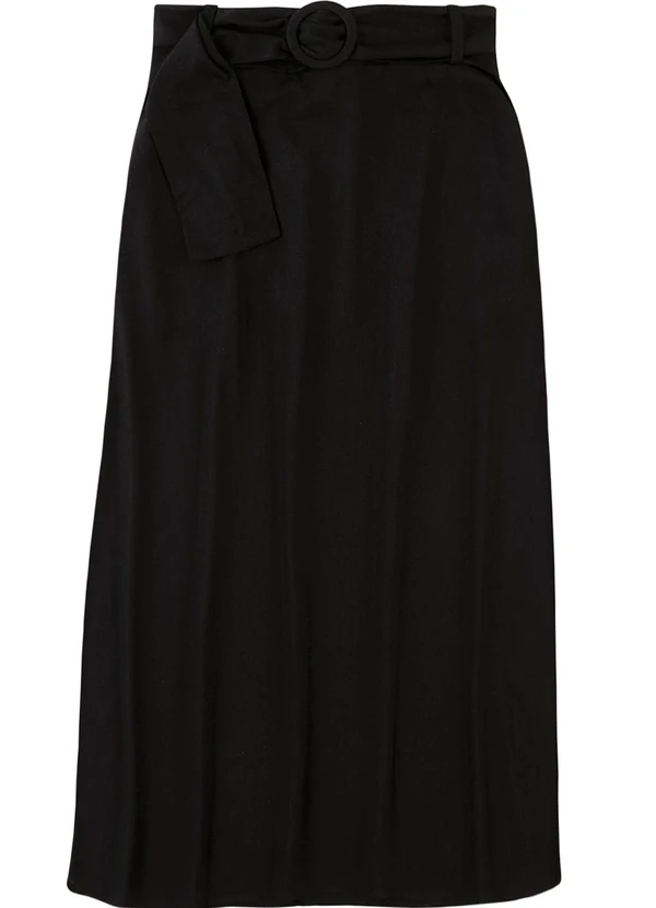 Malwee - Saia Mídi Evasê Preto