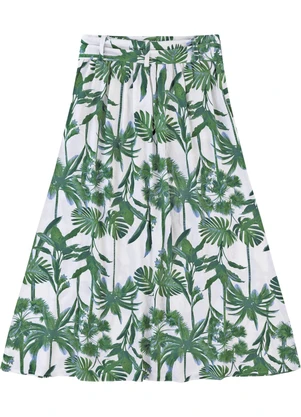 Malwee - Saia Mídi Evasê Tropical Verde - MALWEE