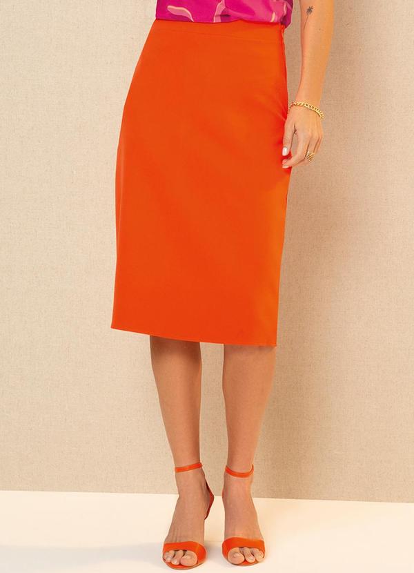 Cativa - Saia Midi Feminina Básica de Alfaiataria Laranja 1