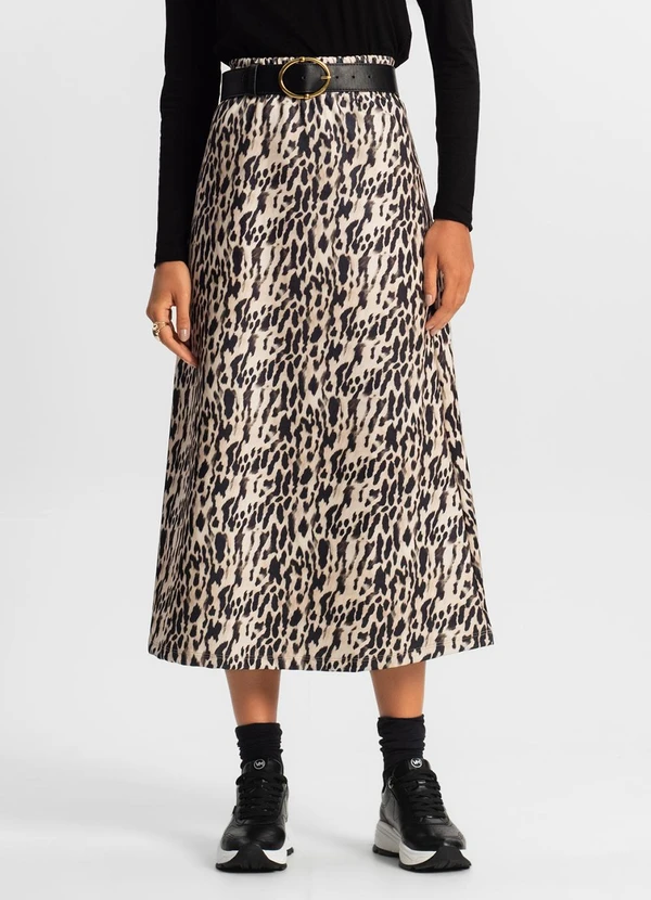 Rovitex - Saia Midi Feminina Bege