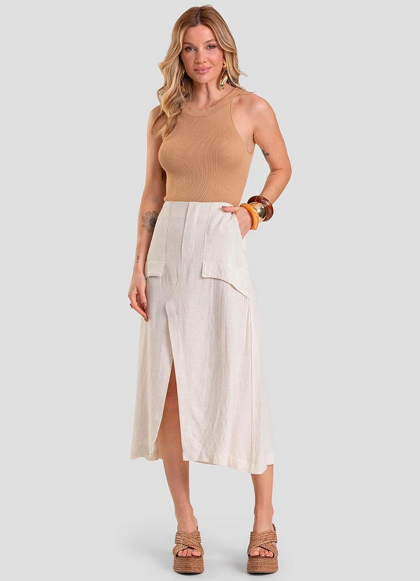 Dianna - Saia Midi Feminina Bege 3