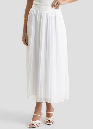 Dianna - Saia Midi Feminina Chiffon Plissado Bege - DIANNA