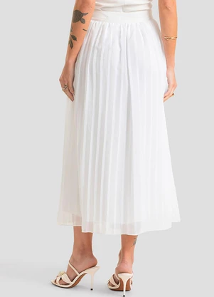 Dianna - Saia Midi Feminina Chiffon Plissado Bege - DIANNA