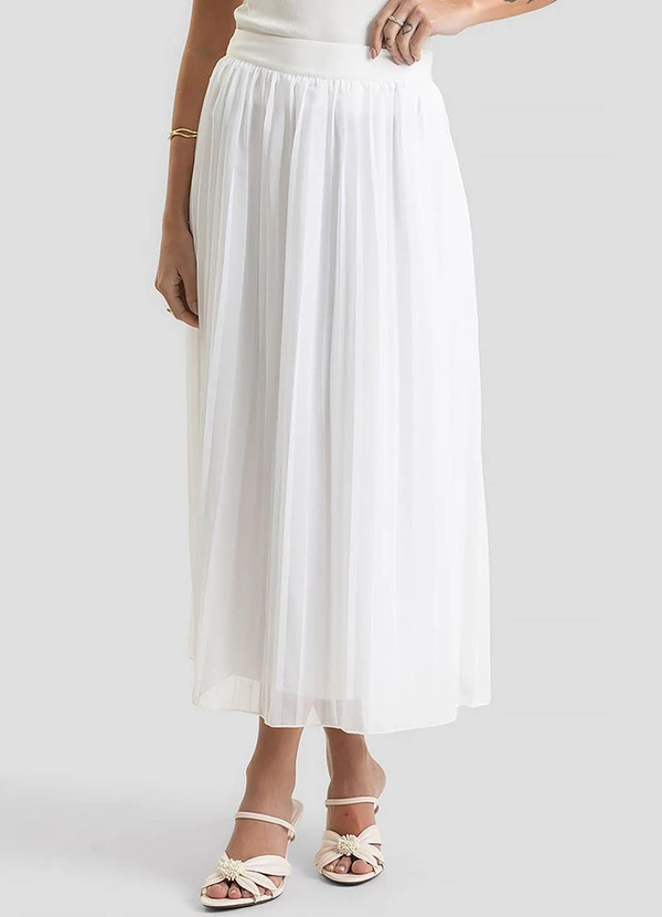 Dianna - Saia Midi Feminina Chiffon Plissado Bege