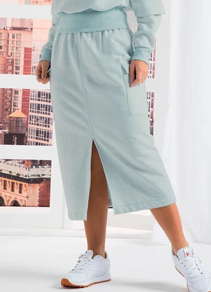 Marialícia - Saia Midi Feminina Comfy Moletom Azul - MARIALÍCIA