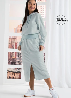 Marialícia - Saia Midi Feminina Comfy Moletom Azul - MARIALÍCIA