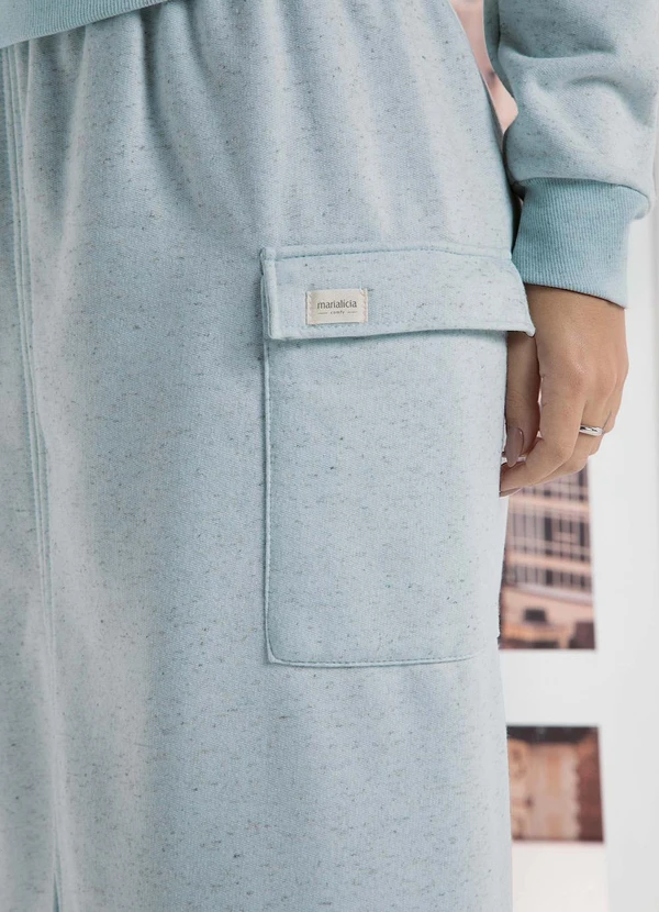 Marialícia - Saia Midi Feminina Comfy Moletom Azul 3