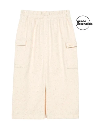 Marialícia - Saia Midi Feminina Comfy Moletom Bege - MARIALÍCIA