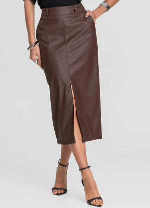 Dianna - Saia Midi Feminina Courino com Fenda Marrom - DIANNA