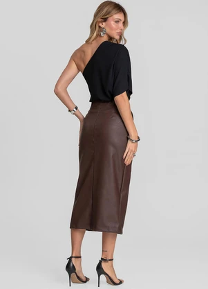 Dianna - Saia Midi Feminina Courino com Fenda Marrom - DIANNA