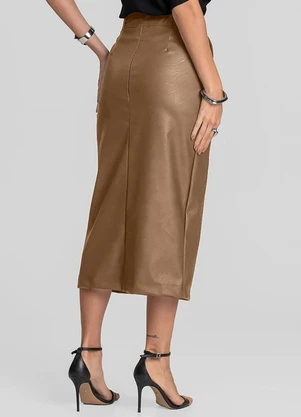 Dianna - Saia Midi Feminina Courino com Fenda Marrom - DIANNA
