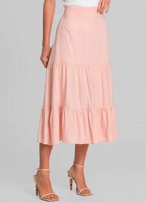 Dianna - Saia Midi Feminina Duas Marias em Viscose Salmão - DIANNA