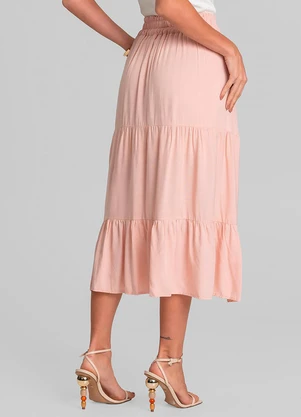 Dianna - Saia Midi Feminina Duas Marias em Viscose Salmão - DIANNA
