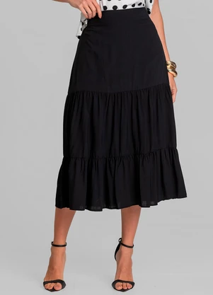 Dianna - Saia Midi Feminina Duas Marias em Viscose Preto - DIANNA