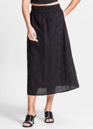 Endless - Saia Midi Feminina em Laise Preto - ENDLESS