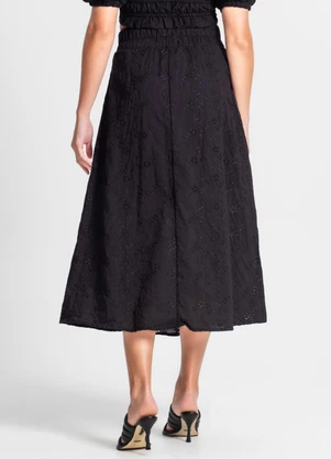 Endless - Saia Midi Feminina em Laise Preto - ENDLESS