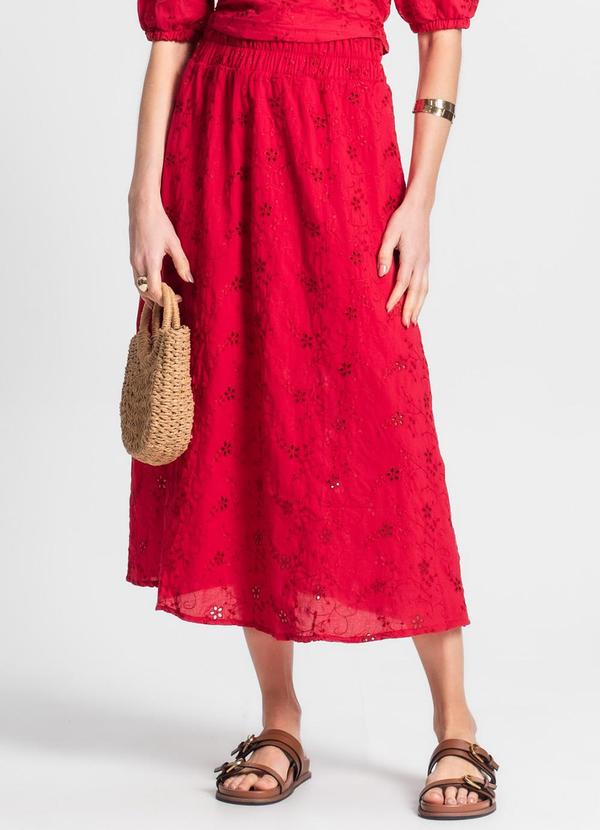 Endless - Saia Midi Feminina em Laise Vermelho