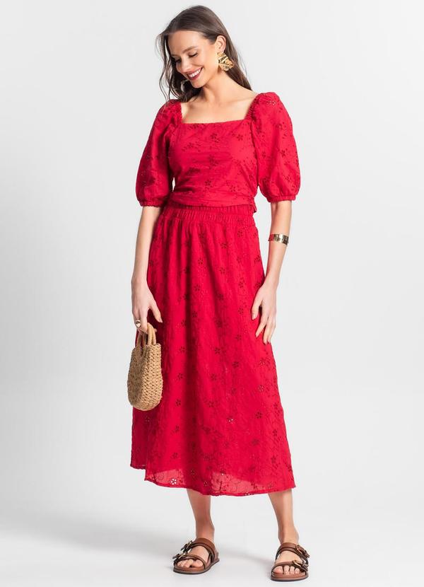 Endless - Saia Midi Feminina em Laise Vermelho 3
