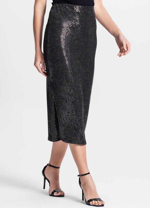 Endless - Saia Midi Feminina em Lantejoula Preto