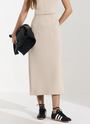 Veev - Saia Midi Feminina em Malha Omotion Bege - VEEV
