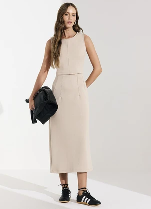 Veev - Saia Midi Feminina em Malha Omotion Bege - VEEV