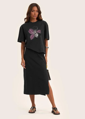 Rovitex - Saia Midi Feminina em Malhão Preto - ROVITEX