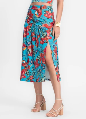 Endless - Saia Midi Feminina em Ribana Canelada Azul - ENDLESS