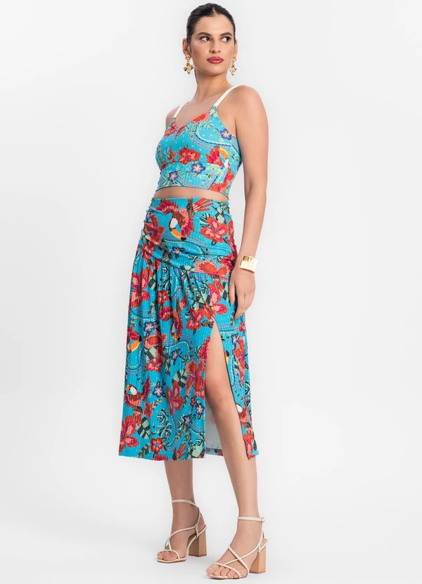 Endless - Saia Midi Feminina em Ribana Canelada Azul 3